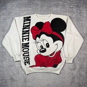 Minnie Mouse Sweatshirt Womens Medium White Vintage 80s Walt Disney Double Sided
